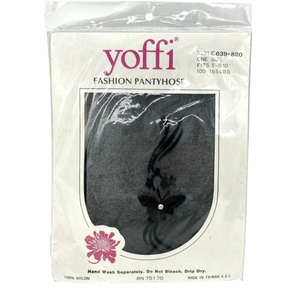 Vintage Yoffi Black Nylon Stockings Pantyhose Butterfly Whimsigoth